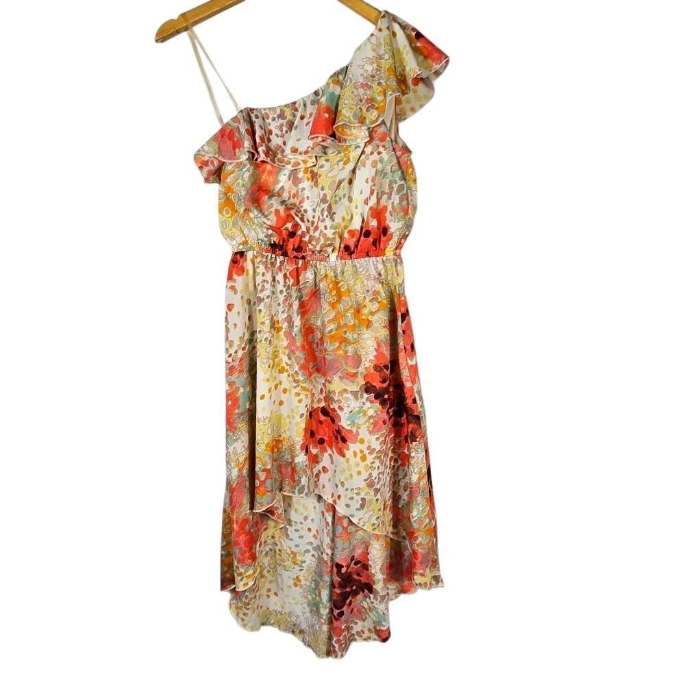 Sequin Hearts Hi Low  Floral Dress Red and Orange